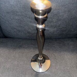 Polished Silver Metal Candlestick Holder - Decorative Home Dining Accent